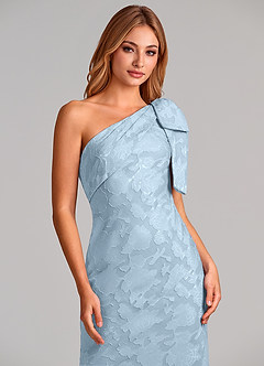 Azazie Yuanna 신부 들러리 드레스 인어 한쪽 어깨 플로럴 번아웃 바닥 길이 드레스 image7