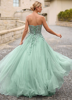 Celeste Light Green Rhinestone Sheer Lace Prom Dress image2