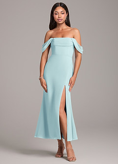 Azazie Saige Bridesmaid Dresses Sea Glass Sheath Off the Shoulder Chiffon Convertible Dress image1