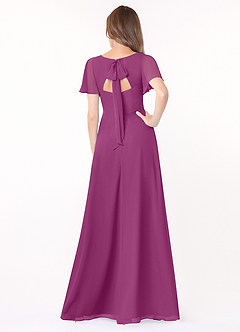 Azazie Kimber Bridesmaid Dresses Orchid A-Line Flounce Sleeve Chiffon Dress image8