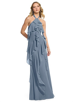 Azazie Velma Robes de demoiselle d'honneur Robe Trapèze en Mousseline de soie Fente Latérale Violet Crépusculaire image3