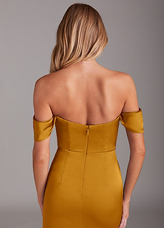 Azazie Saige Brautjungfernkleider Etui Schulterfrei Stretch-Satin Kleid Butterscotch image9