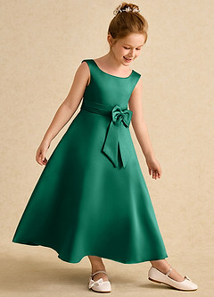 Azazie Eve Jurken voor bloemenmeisjes A-Lijn Jurk van Mat Satijn Geplooid Smaragd image3
