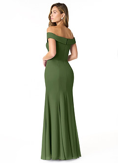 Azazie Lecia Vestidos de damas de honor Vestido de Oliva de Gasa de Imperio Convertible con Plisado fuera del hombro image4