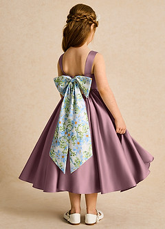 Azazie Doodlebug vestidos de niña de las flores Vestido de Malva Vintage de Satin Mate de Corte En A con Lazo image3