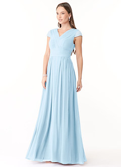 Azazie Organa Vestidos de damas de honor Vestido de Azul Cielo de Gasa de Corte en A con Plisado image3