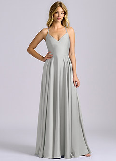 Azazie Truce Brautjungfernkleider A-Linie Stretch-Satin Kleid Silber image3