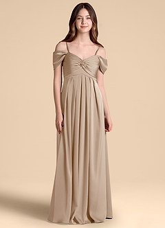 Azazie Kaitlynn Junior Vestido de Gris Pardo de Satén Elástico de Corte en A con Vestidos sin tirantes image1