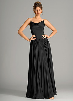 Azazie Saedra Brautjungfernkleider Eine Linie Korsett Stretch-Satin Kleid Schwarz image3