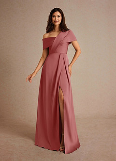 Azazie Milton Mère de la mariée Robes Robe Trapèze en Satin extensible Plissée Antique Rose image1