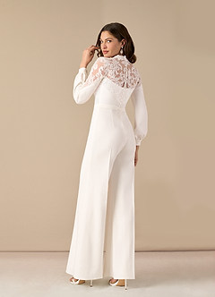 Azazie Cici Wedding Dresses Diamond White Pant Styles High Neck Sequins Stretch Crepe Dress image4