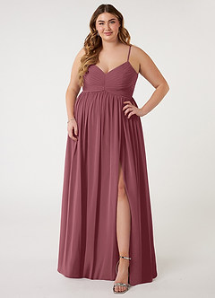 Azazie Alia Vestidos de damas de honor Vestido Rosa Del Desierto de Gasa de Línea A con Plisado image6