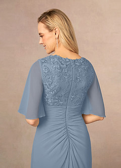 Azazie Carson Mother of the Bride Dresses Dusty Blue A-Line V-Neck Lace Chiffon Dress image5