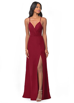 Azazie Everleigh Bridesmaid Dresses Burgundy A-Line Sweetheart Pleated Chiffon Dress image1