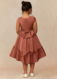 Azazie Lee Flower Girl Dresses Clay A-Line Bow Stretch Satin Dress image2
