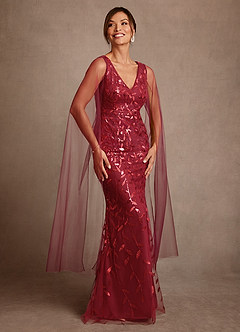 Azazie Arizona vestidos de madre de la novia Vestido de Cabernet de Tul de Corte Recto con Encaje image1