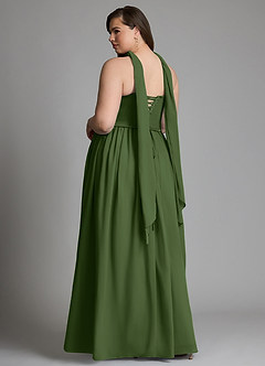 Azazie Cadence Bridesmaid Dresses Olive A-Line Corset Stretch Satin Convertible Dress image8