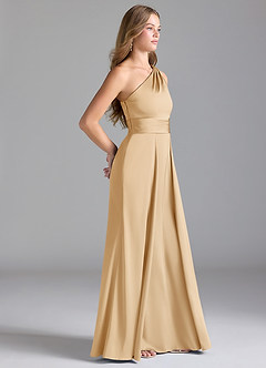 Azazie Dallas Bridesmaid Dresses Gold A-Line One Shoulder Stretch Satin Dress image4