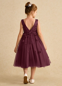Azazie Lana Robe Demoiselle D'honneur Fillette Robe Trapèze en Mat Satiné Sans manches Cabernet image2