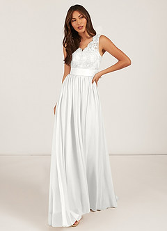Azazie Gertrude Bridesmaid Dresses White A-Line Lace Chiffon Dress image1