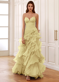 Christabelle Gelb Korsett-Strass-Abendkleid aus durchsichtiger Spitze image4