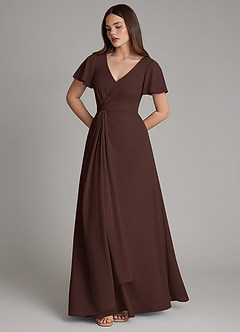 Azazie Kaya Final Sale Ganache A-Line Pleated Chiffon Dress image5