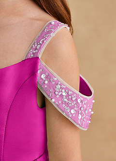 Azazie Jodi Abiti da Ragazza di Fiori Abito A-Line in Raso Opaco Fucsia image6