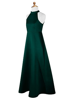 Azazie Laurel Junior Pine A-Line Matte Satin Dress image8