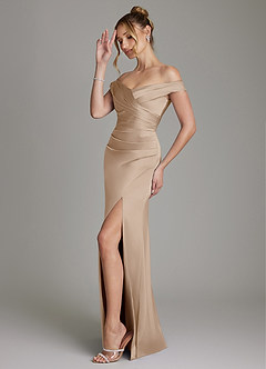 Azazie Teyana Suknie dla druhen Osłona Zza ramienia Satyna elastyczna Do ziemi Sukienka image5