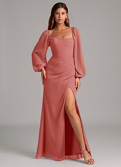Azazie Brixley Abiti da Damigella Abito Sirena in Chiffon Maniche Lunghe Rosa Antica image4