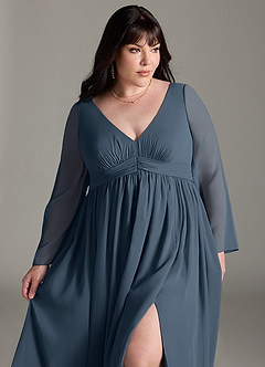 Azazie Teton Maternity Bridesmaid Dresses A-Line Long Sleeve Chiffon Floor-Length Dress image12
