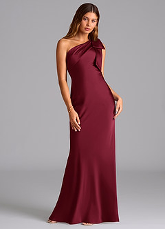 Azazie Yuanna Bridesmaid Dresses Burgundy Mermaid One Shoulder Stretch Satin Dress image3