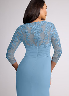 Azazie Joan Mother of the Bride Dresses Steel Blue Sheath V-Neck Lace Chiffon Dress image5