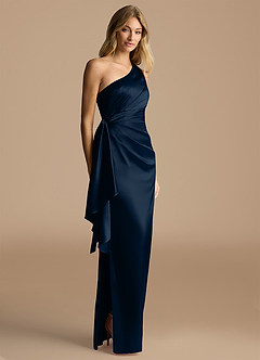 Azazie Saira Final Sale Auburn Sheath One Shoulder Metallic Satin Dress image5