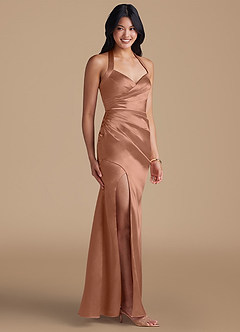 Azazie Emeria Bridesmaid Dresses Bronzer Sheath Side Slit Metallic Satin Dress image6