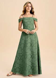 Azazie Anselie Junior Eucalyptus A-Line Off the Shoulder Floral Burnout Dress image4