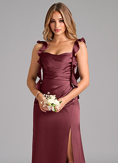 Azazie Jessamine Brautjungfernkleider A-Linie Korsett Stretch-Satin Kleid Merlot image7