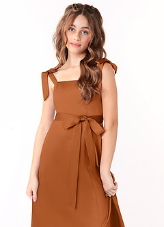 Azazie Barbara Junior Copper A-Line Bow Matte Satin Dress image5