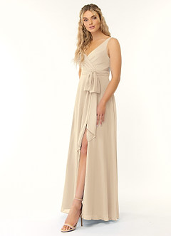Azazie Alva Final Sale Champagne A-Line Pleated Chiffon Dress image3