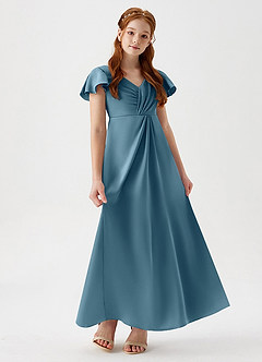 Azazie Soren Junior Bermuda A-Line Ruched Stretch Satin Dress image1