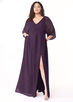Azazie Rebecca Final Sale Black A-Line V-Neck Long Sleeve Chiffon Dress image7