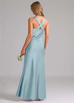 Azazie Kamila Bridesmaid Dresses Moody Blue A-Line Pleated Stretch Satin Dress image2