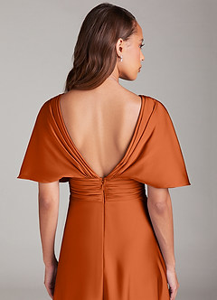 Azazie Pamela Vestidos de damas de honor Vestido de Naranja Quemada de Satén Elástico de Corte en A con Plisado image6