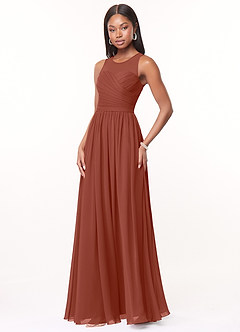 Azazie Nina Bridesmaid Dresses Auburn A-Line Pleated Chiffon Dress image4
