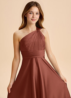 Azazie Charlize Junior Auburn A-Line Pleated Stretch Satin Dress image6