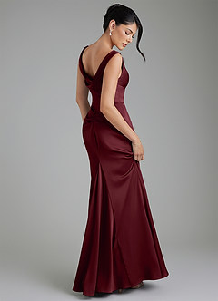 Azazie Spencer Bridesmaid Dresses Cabernet Mermaid Pleated Stretch Satin Dress image2
