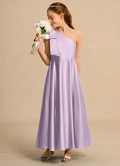 Azazie Guppy Girls Formal Flower Girl Dresses Frosted Lilac A-Line One Shoulder Matte Satin Dress image4