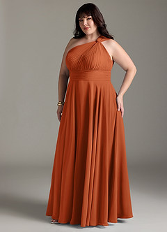 Azazie Charlize Bridesmaid Dresses Burnt Orange A-Line One Shoulder Chiffon Dress image11