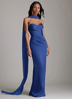 Azazie Sonora Vestidos de damas de honor Vestido de Azul Real de Satén Elástico de Corte Recto con Sin tirantes image9