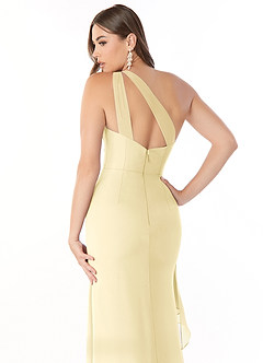 Azazie Maive Bridesmaid Dresses Lemon Sorbet Sheath Pleated Ruffle Chiffon Dress image6